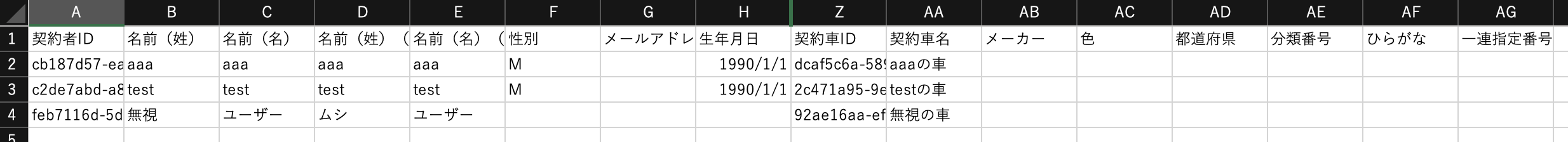 契約車のCSVフォーマット