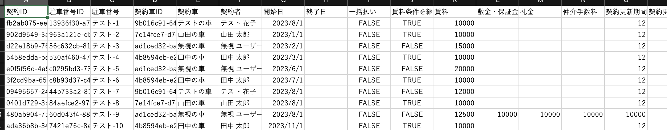契約のCSVフォーマット