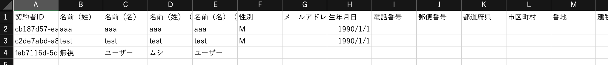 契約者のCSVフォーマット